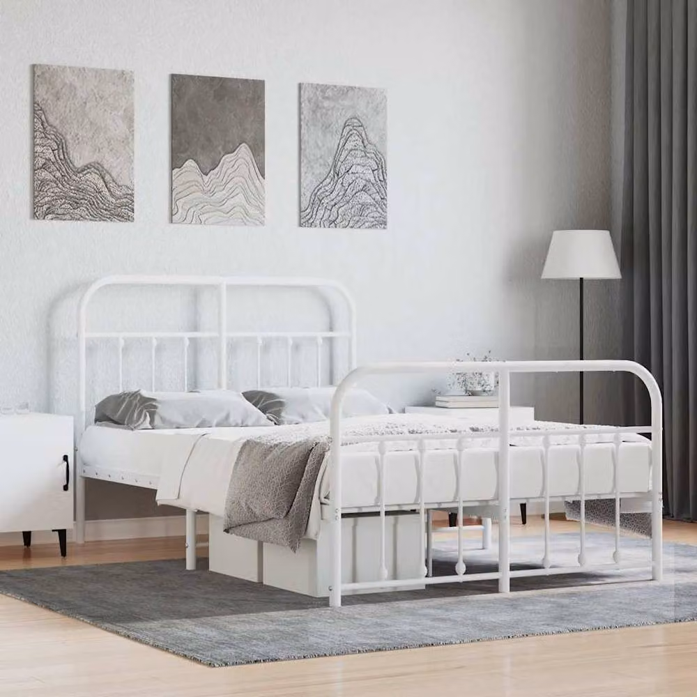 Berkfield Home Metal Bed Frame with Headboard and Footboard in White, W/D/H: 120 x 200 cm – 2