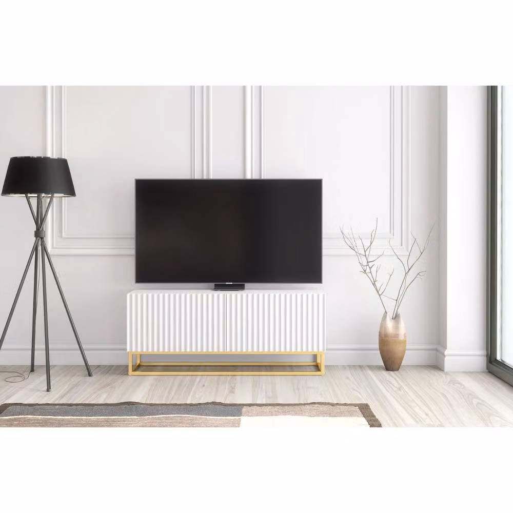 Mex Furniture LTD Ripple TV Unit in White and Gold with Fluted Doors, W: 100 cm, H: 45 cm, D: 35 cm – 2