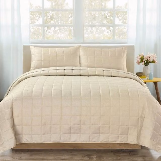 Velosso Nolan Plain Quilted Bedspread Set in Beige