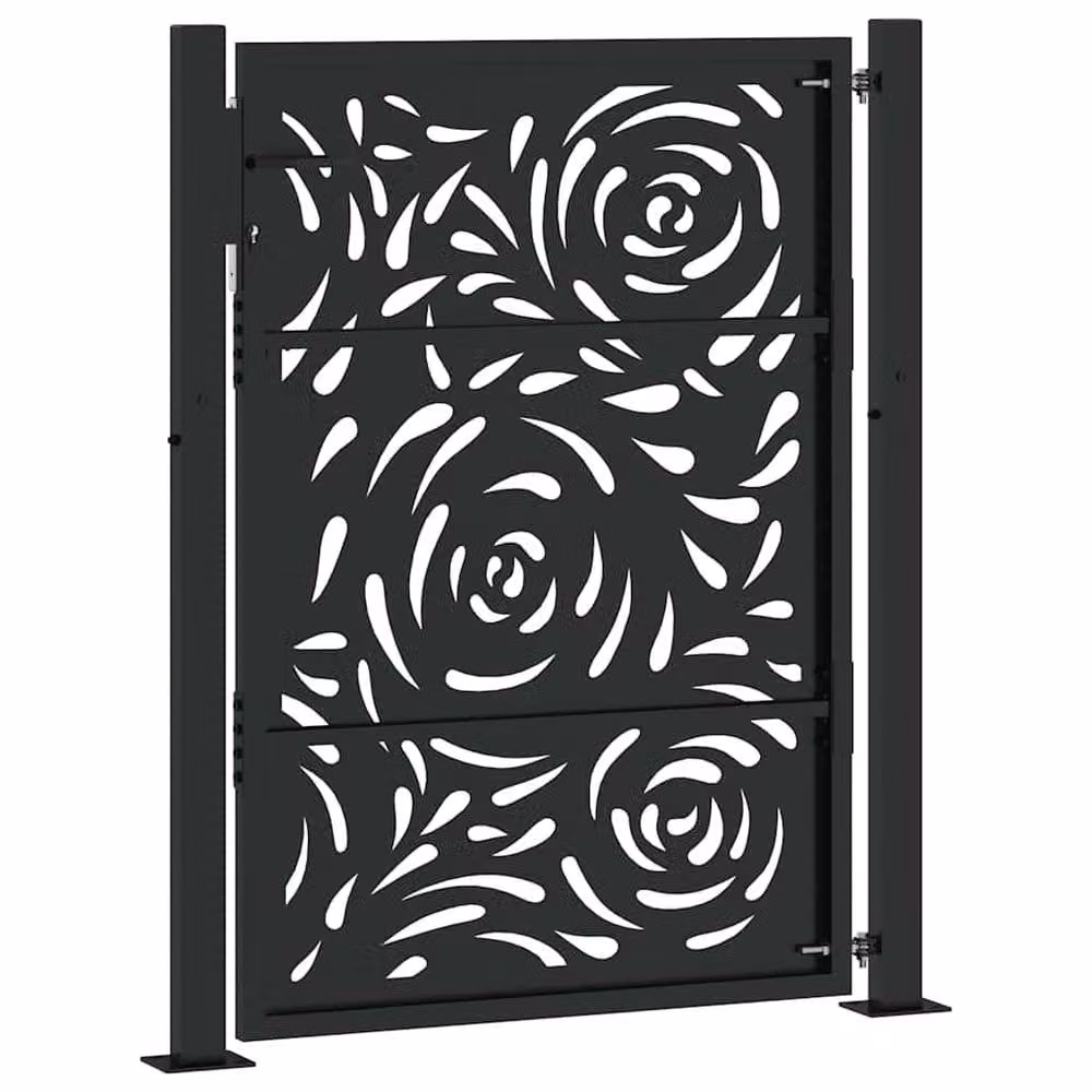 Berkfield Home Black Steel Flame Design Garden Gate W: 105 cm, H: 130 cm – 5