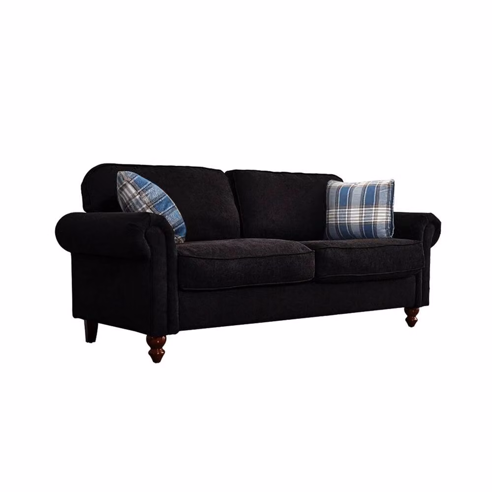 FORGEVIO Black 2 Seater L-Shape Corner Sofa with Fabric Upholstery and Scatter Cushions – 2