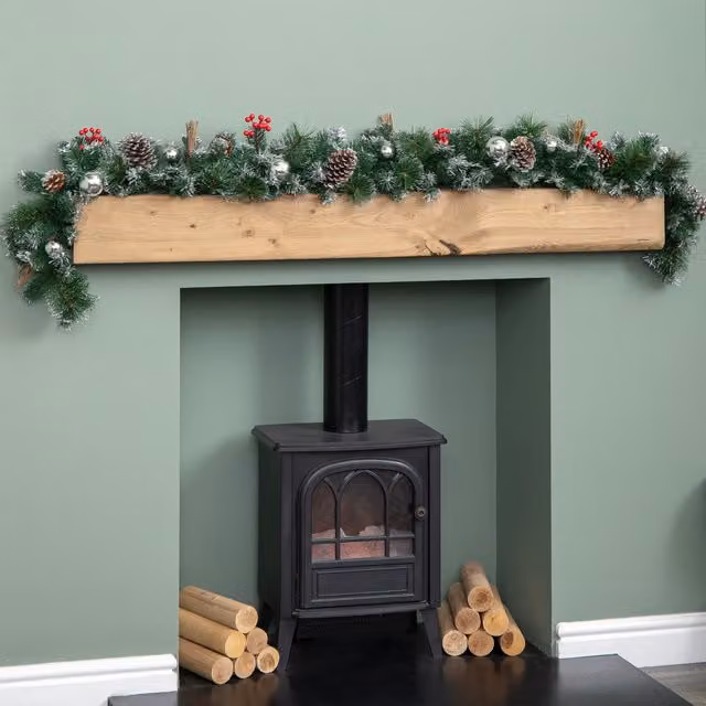 Premier 180cm Silver Dressed Christmas Garland with Berries, Pinecones and Baubles – 1