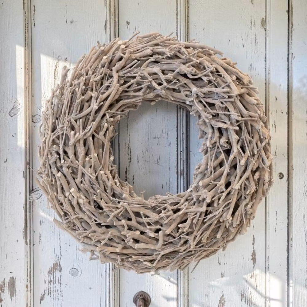 Four Candle Whitewashed Root Branch Wreath in White, Diameter: 62 cm – 2