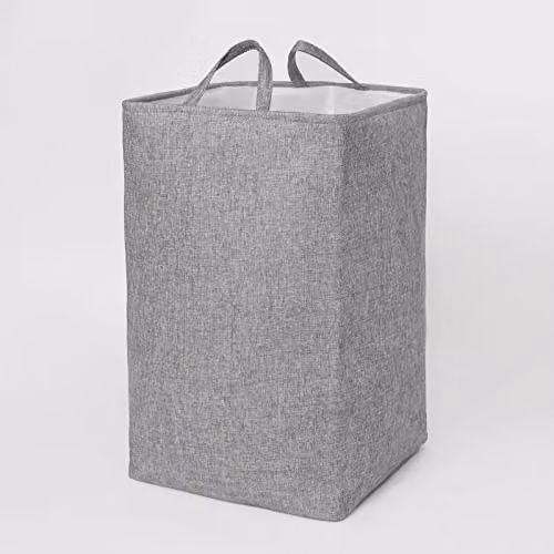 OHS Faux Linen Laundry Storage Bag with Handles, Grey