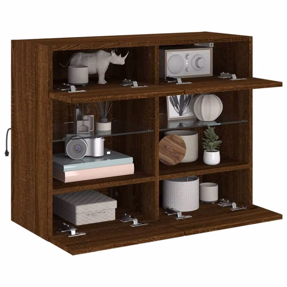 Berkfield Home Modern TV Wall Cabinet with LED Lights in Brown Oak, W: 78.5 cm, D: 30 cm, H: 60.5 cm – 4