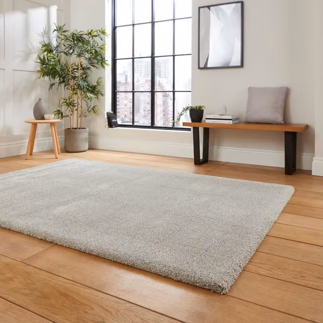 Terrys Deluxe Rectangular Modern Plain Rug in Silver and Grey