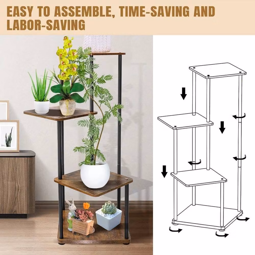 FLAVORA 4 Tier Lacquered Metal Plant Stand in Brown – 3