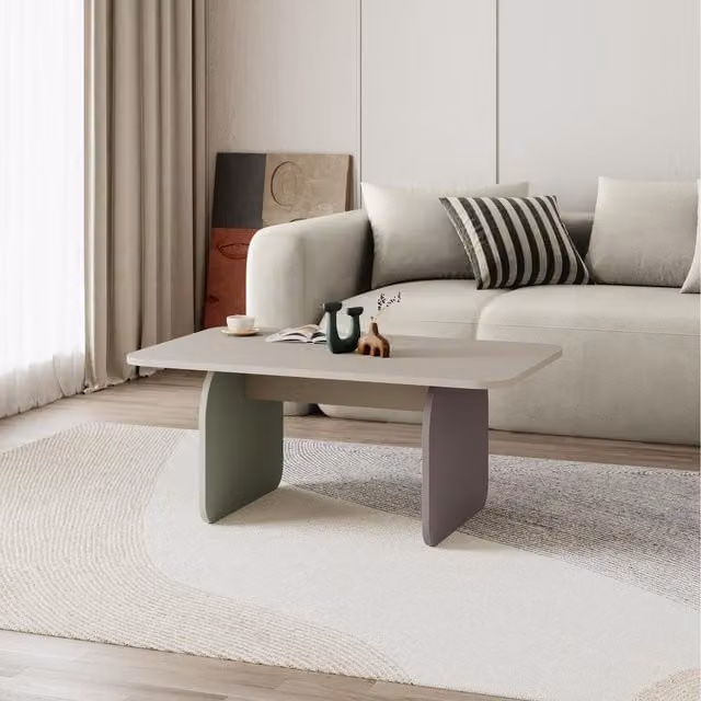 Decortie Pietra Modern Rectangular Coffee Table with Rounded Edges in Sand, Grey and Green – 1