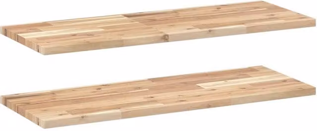 Berkfield Home Set of 2 Floating Shelves in Brown Untreated Solid Acacia Wood, W: 100 cm, D: 30 cm, H: 2 cm