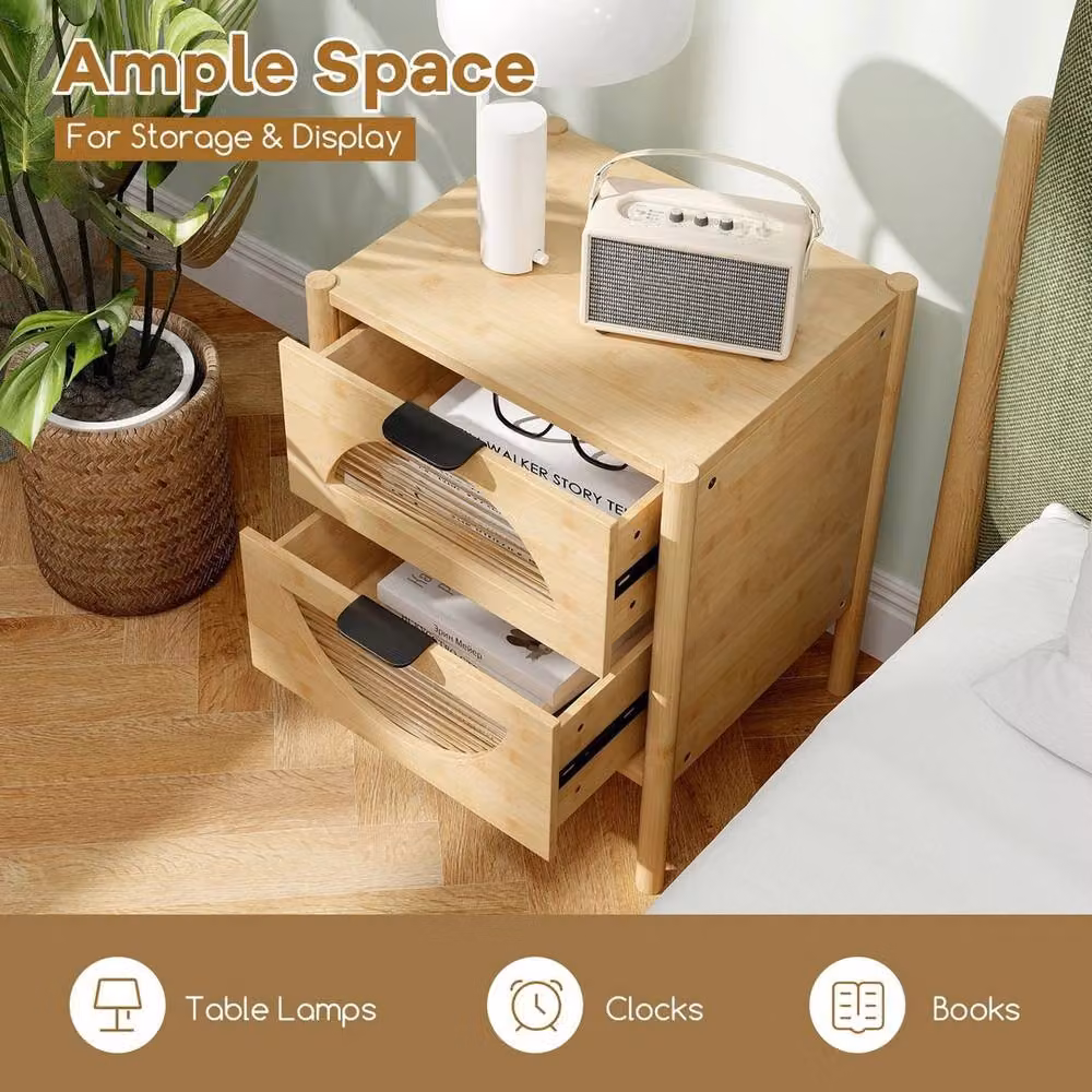 Havendro Mid-century Modern Bedside Table with 2 Storage Drawers in Sand and Brown – 3