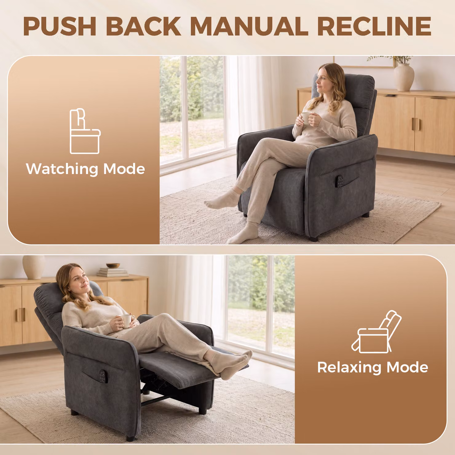 HOMCOM Dark Grey Fabric Recliner Armchair with Massage, Heat and Adjustable Armrests – 5