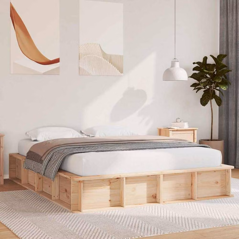 Berkfield Home Modern Solid Pine Bed Frame with Lift-Up Storage, Beige/Brown, W/D/H: 150 x 200 cm – 2