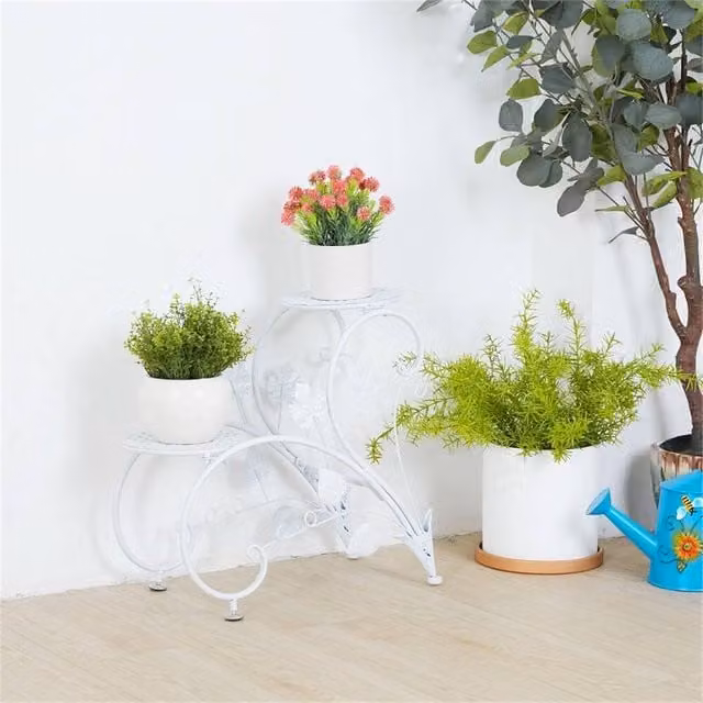 Nordara 2-Piece White Metal Round Plant Stand Set