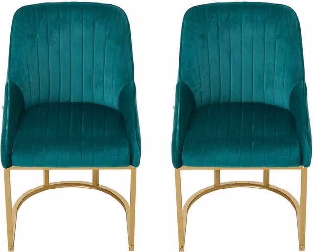 Garden Sanctuary Set of 2 Modern Upholstered Dining Chairs in Green with Metal Frame – 1