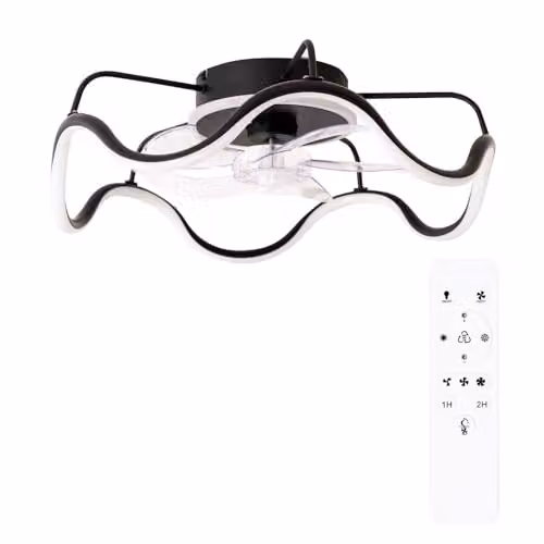 ValueLights Wave Design Ceiling Fan with Dimmable LED Light and Transparent Blades, Includes Remote Control and Timer