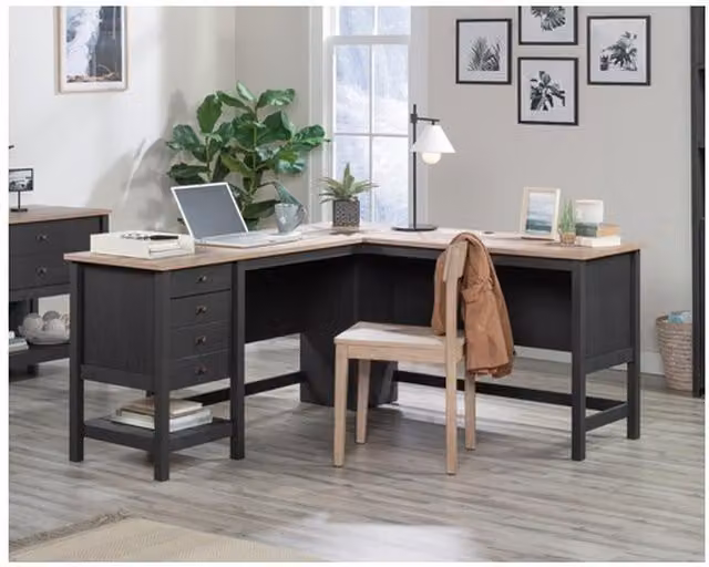 Teknik Office Shaker Style L-Shaped Corner Desk in Brown and Black