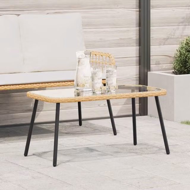 Berkfield Home Modern Rattan and Glass Coffee Table in Brown and Black, W/D/H: 90 x 45 x 43 cm – 1