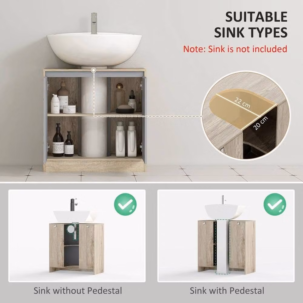 FORGEVIO Grey Under Sink Storage Cabinet with 2 Hinged Doors and Adjustable Internal Shelves – 1
