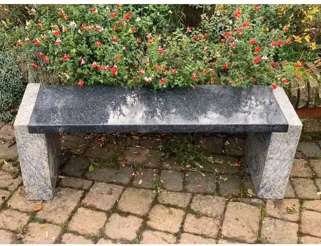 Buttercup Farm Epsom Two Tone Granite Garden Bench in Black with Polished Top, H 42 x W 120 x D 30 cm