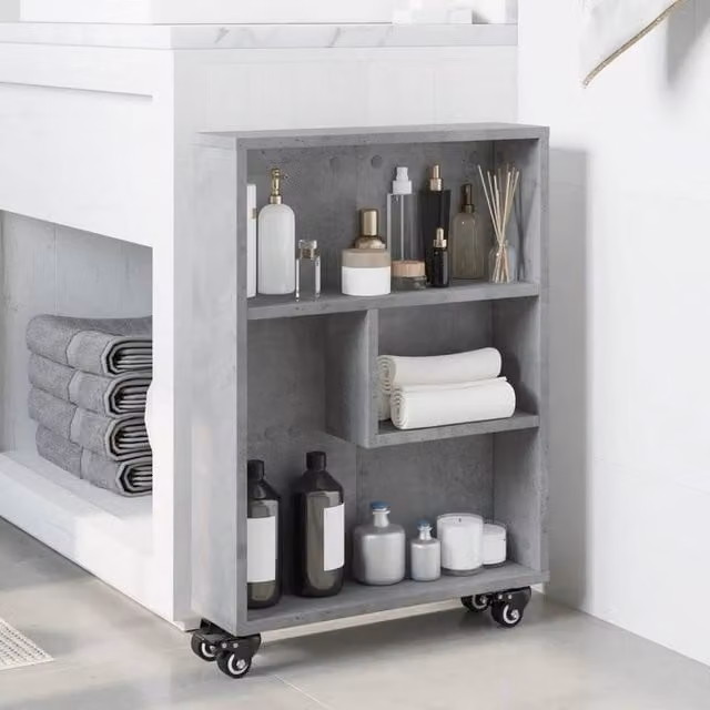 Berkfield Home Narrow Storage Trolley in Concrete Grey, W/D/H: 48 x 13 x 68 cm – 1