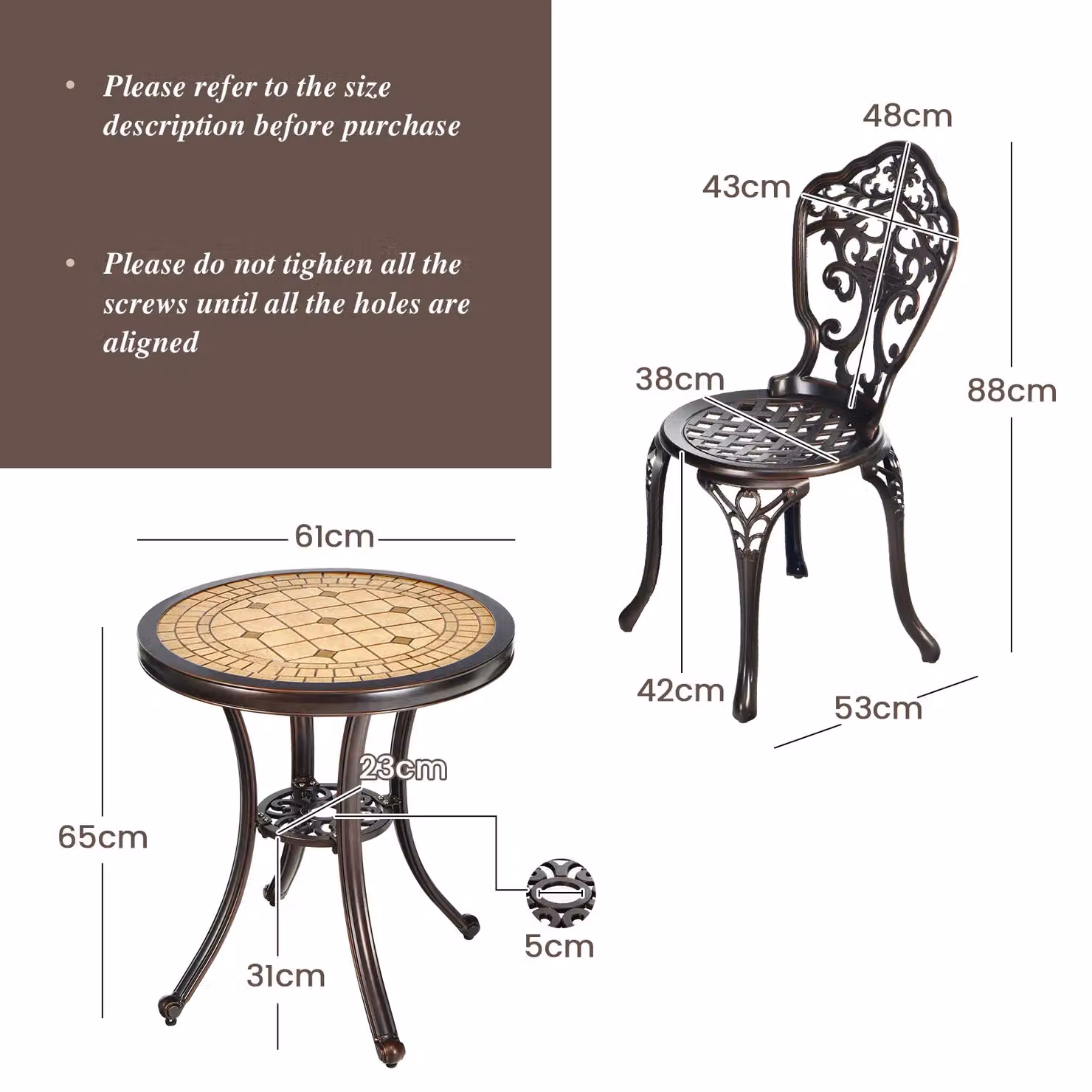 Costway 3-Piece Cast Aluminium Patio Bistro Set with Table and Chairs in Bronze – 2