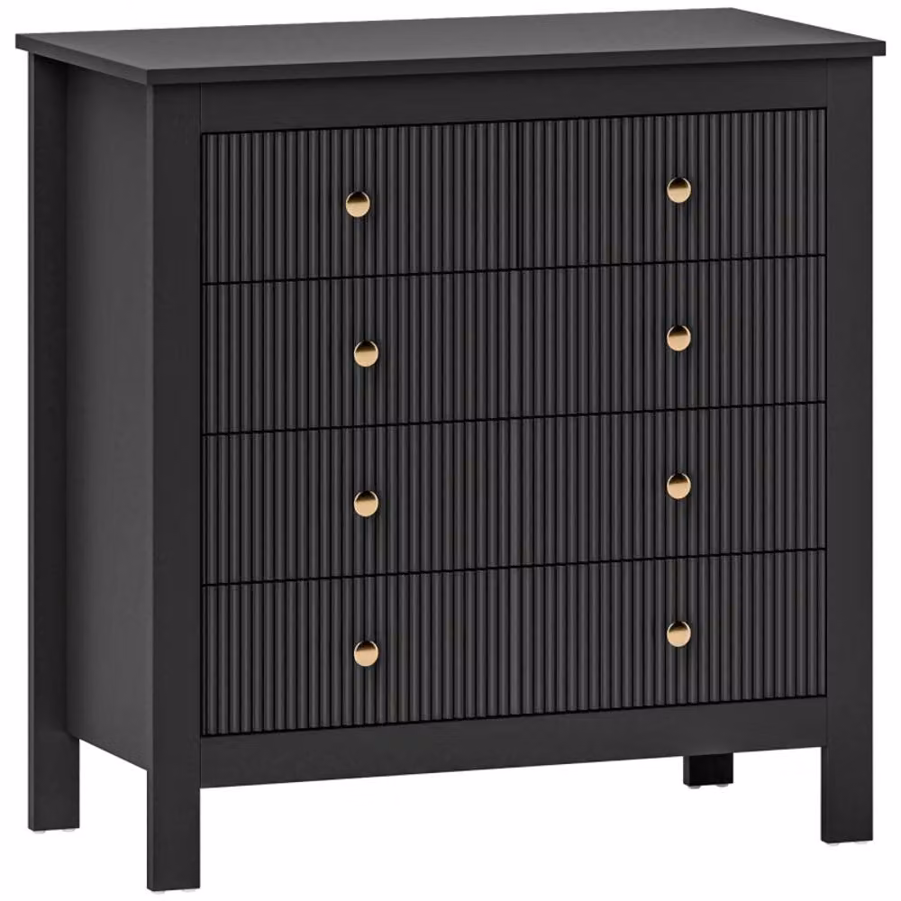 STILVORA Modern 5 Drawer Chest of Drawers with Striped Fronts in Black and Gold – 4