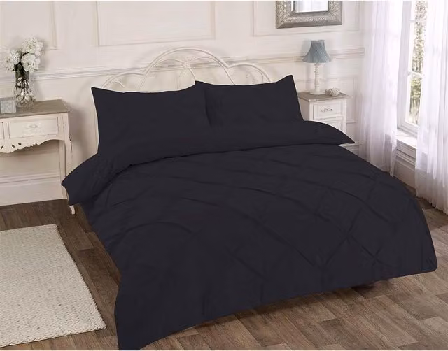 Homespace Direct Ltd Black Pintuck Pleated Duvet Cover and Pillowcase Set