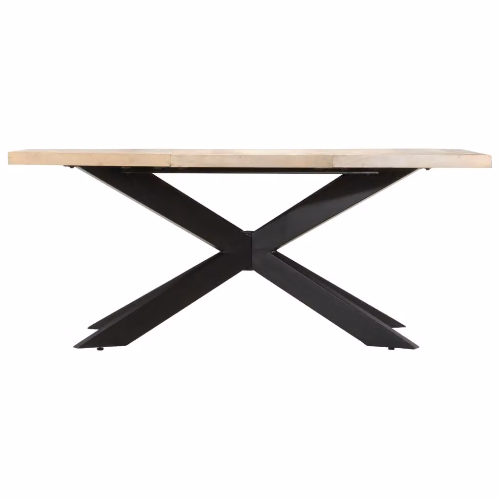 Berkfield Home Rectangular Dining Table in Brown Solid Mango Wood with X-Frame Metal Legs W/D/H: 180 x 90 x 76 cm – 2