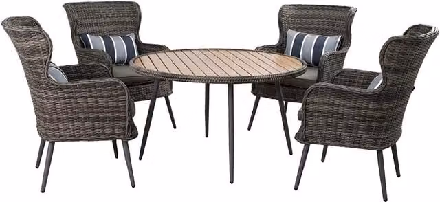 Furniture One 5 Piece Luxury Rattan and Glass Dining Set in Yellow and Grey