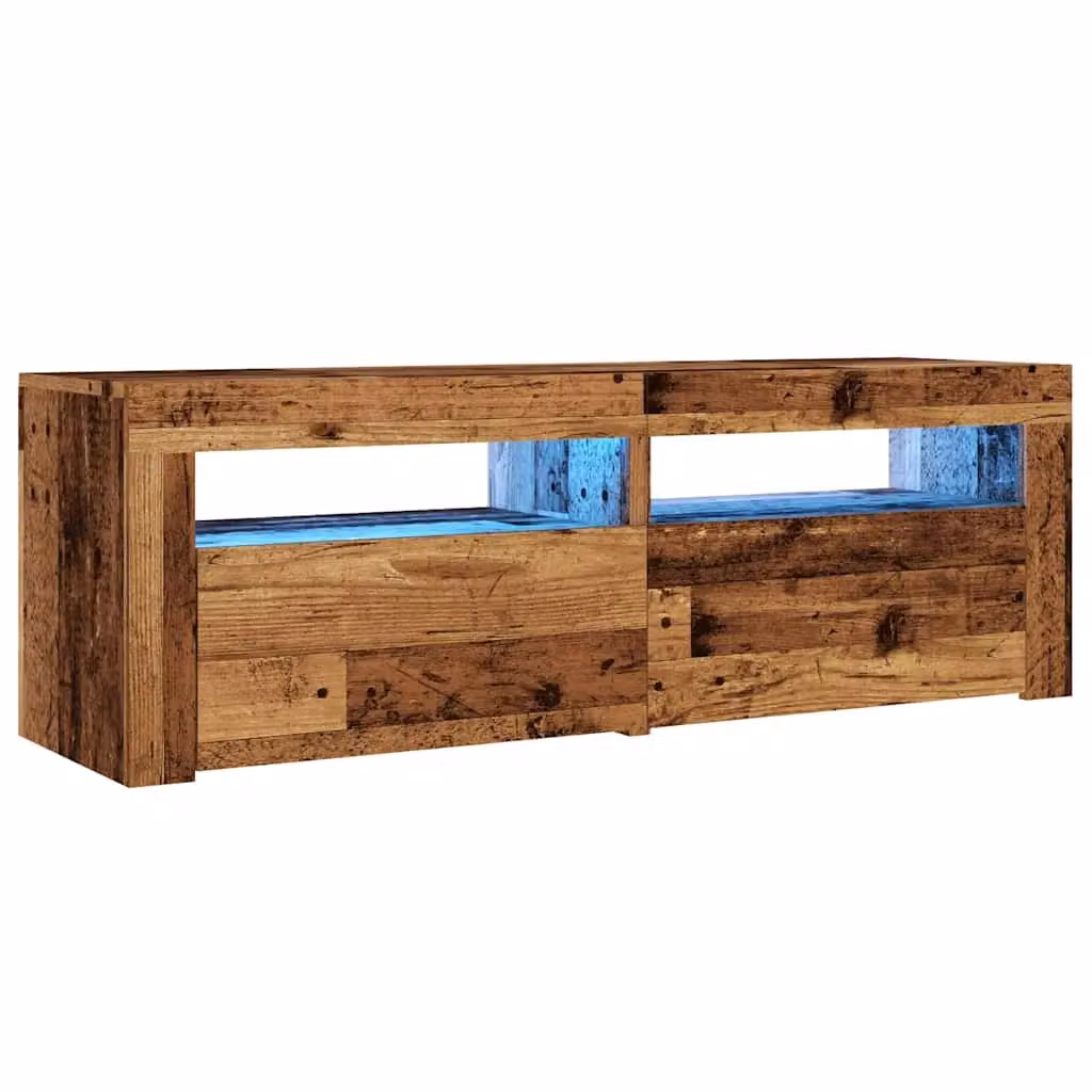 Berkfield Home Modern TV Cabinet with LED Lights in Old Wood Brown, W/D/H: 120 x 35 x 40 cm – 3