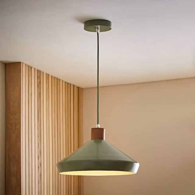 ValueLights Parker Walnut Mid-Century Accent Pendant Ceiling Light in Green and Cream