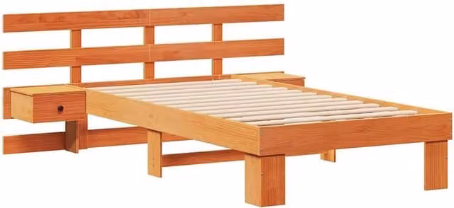 Berkfield Home Modern Solid Pine Wood Bed with Drawer in Brown, W/D/H: 100 x 200 x 73 cm – 1
