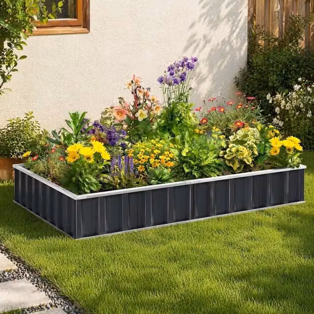 STILVORA Grey Galvanised Steel Raised Garden Bed W: 258 cm, D: 90 cm, H: 30 cm