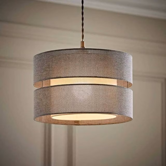 SPETLEK Modern Grey Fabric Cylinder Lampshade with LED Bulb