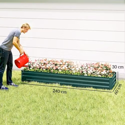 Outsunny Galvanised Steel Raised Bed for Ornamental Gardens, Green, W: 60 cm, D: 60 cm, H: 30 cm – 6