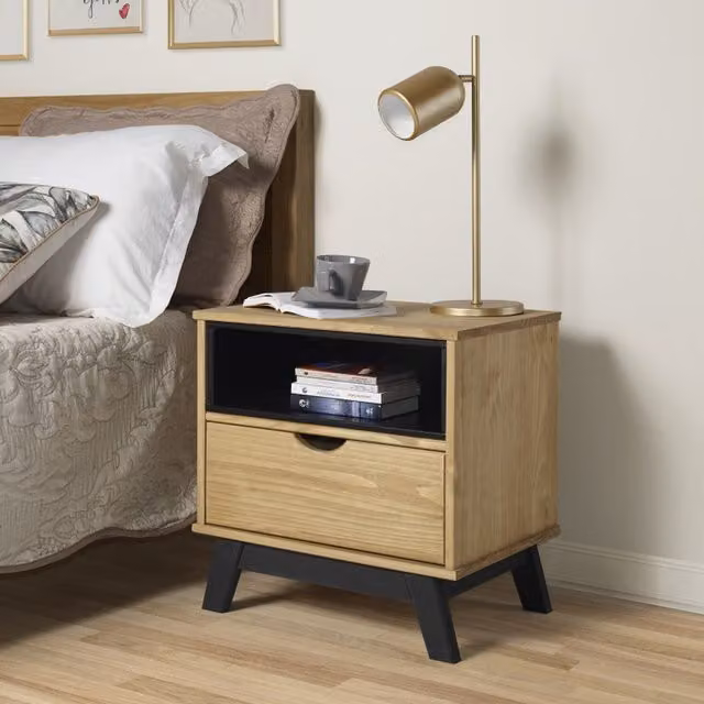 Mercers Furniture Scandinavian Solid Wood Pine Bedside Cabinet in Brown and Grey