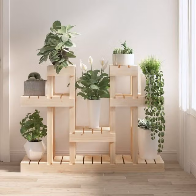 Berkfield Home Rustic Solid Pine Plant Stand, Brown, W/D/H: 104.5 x 25 x 77.5 cm