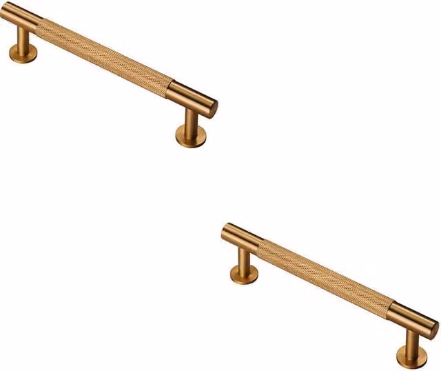 Loops 2x Knurled Bar Door Pull Handles in Satin Brass, 158 x 13 mm with 128 mm Fixing Centres