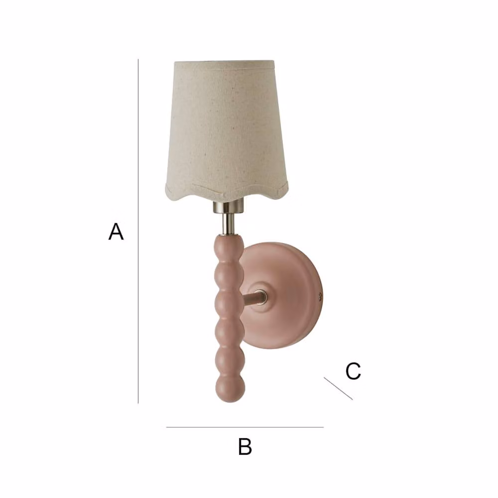 ValueLights Bobbins Pair of Pale Pink Wall Lights with Beige Fabric Shades and Bulbs – 4