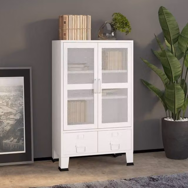 Berkfield Home Industrial Metal Storage Chest in White Matt