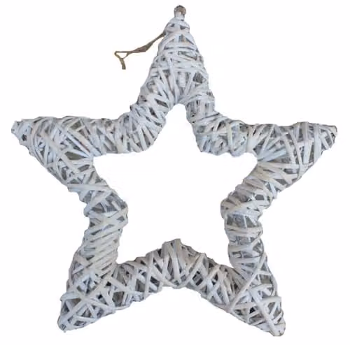 Red Hamper White Wash Wicker Star Christmas Hanging Decoration