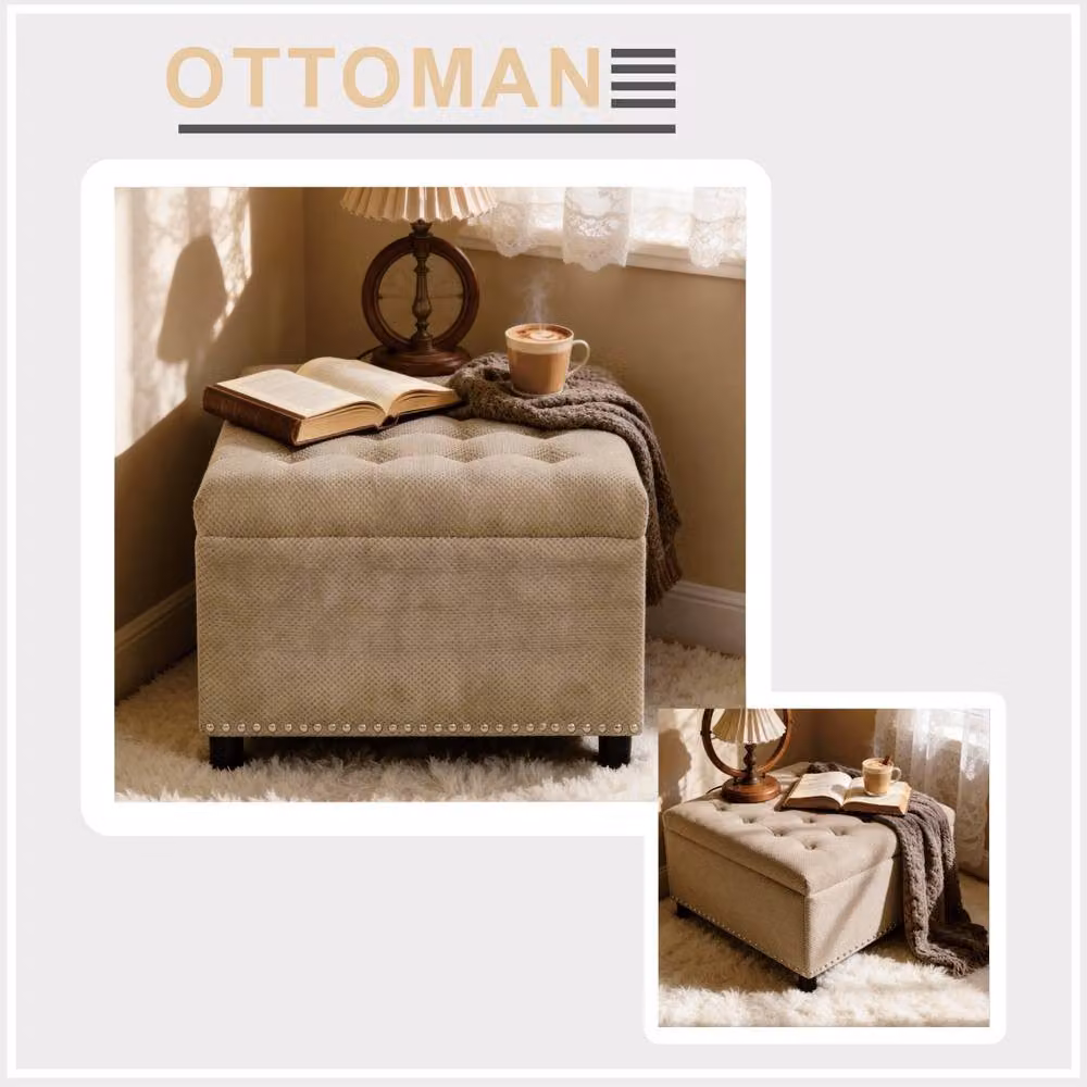 Rolipo Camel Square Storage Ottoman in Brown with Silver Rivets – 3