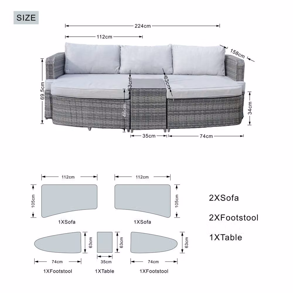 Direct Wicker Grey Rattan Outdoor Garden Furniture Set with 2 Seater Sofa, Ottoman, Coffee Table and Upholstered Cushions – 2