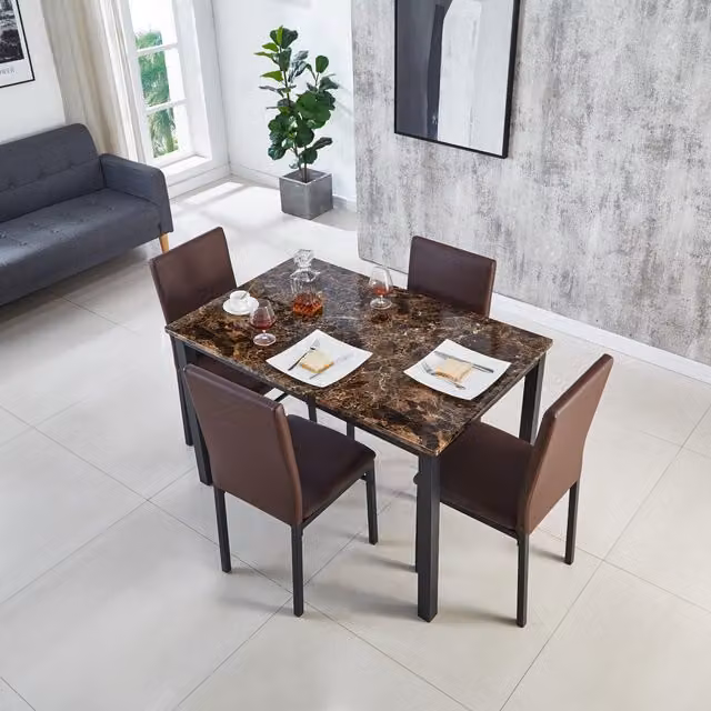 Modernique Brown Glossy MDF Laminate Rectangular Dining Table and 4 Chairs Set