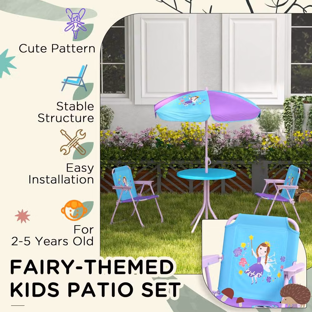 STILVORA Children's Blue Floral Patio Set with Parasol – 5