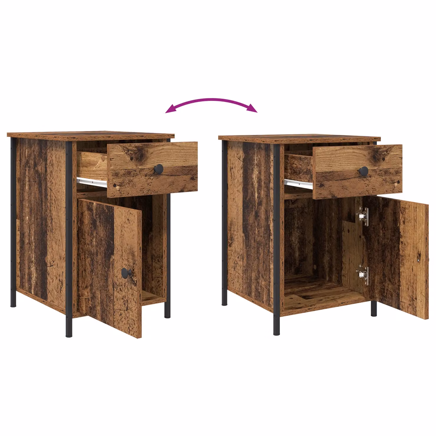 Berkfield Home Bedside Cabinet in Brown Old Wood, W: 40 cm, D: 42 cm, H: 60 cm – 5