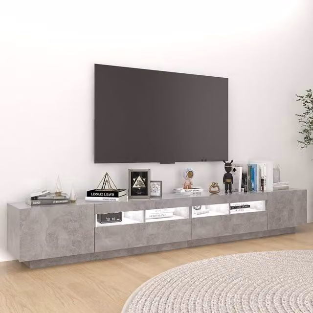 Berkfield Home Modern TV Cabinet with Integrated LED Lights in Concrete Grey, W: 260 cm, D: 35 cm, H: 40 cm – 1