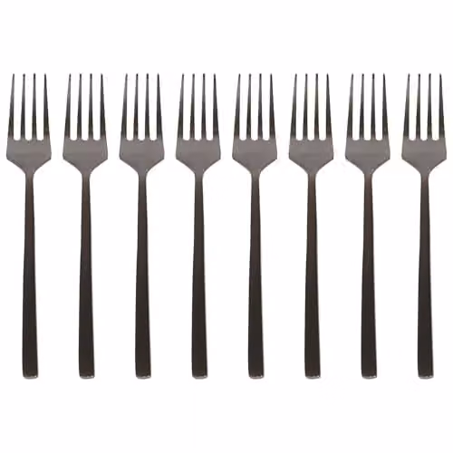 Argon Tableware Black Coated Stainless Steel Cake Forks, Set of 8, 15cm – 1