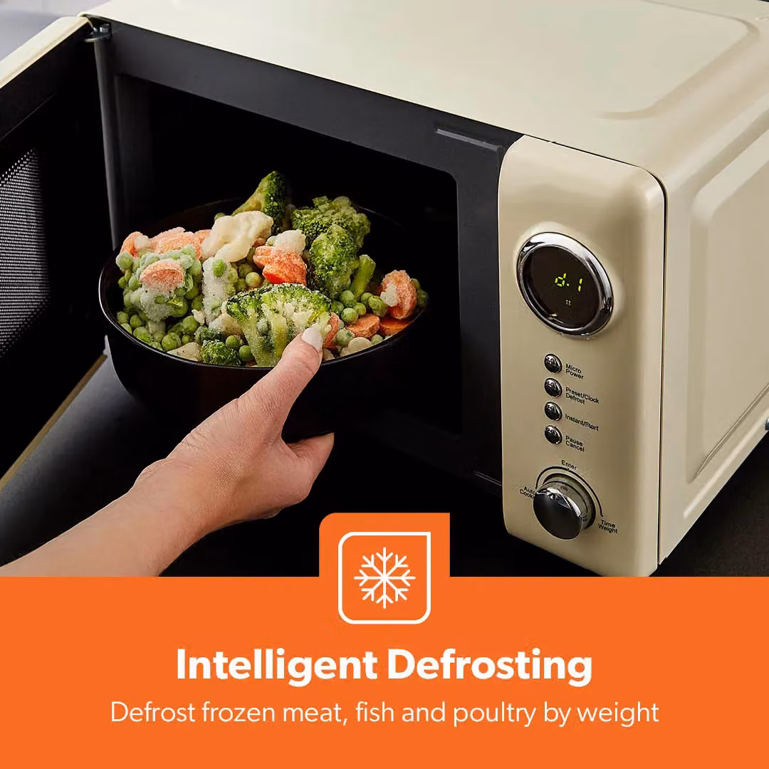 Geepas Retrovive 700W Digital Solo Microwave Oven with 12 Automatic Programs and Child Lock, 20L Capacity, Cream – 4