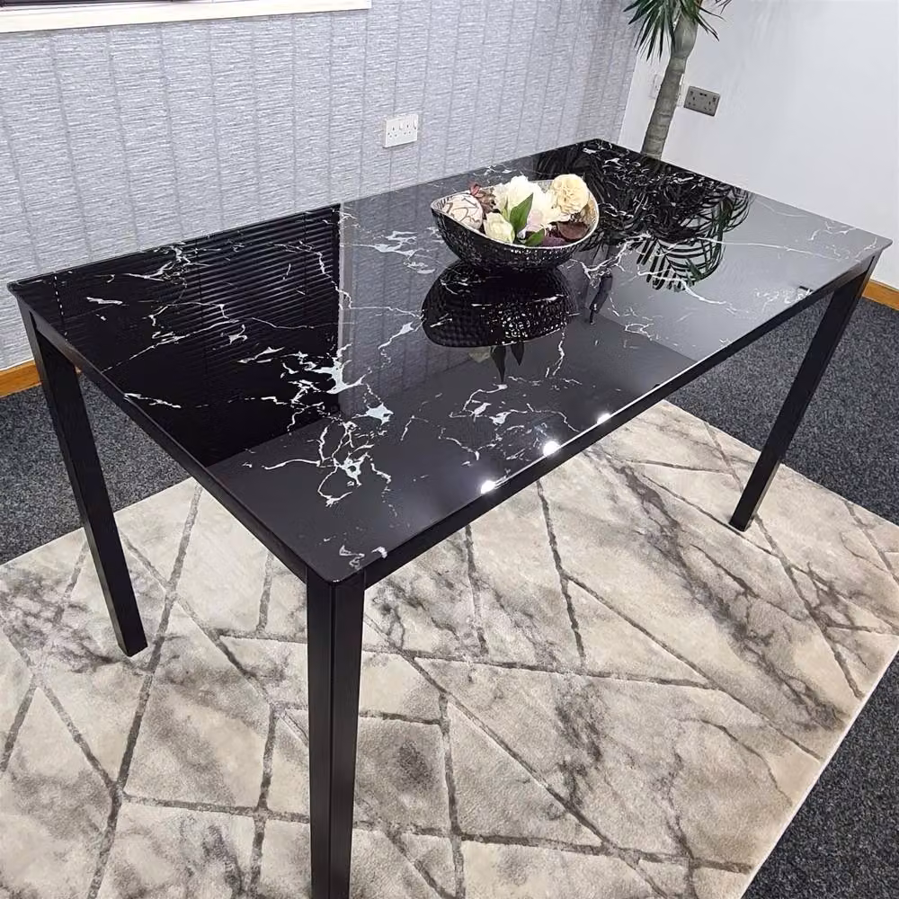 KOSY KOALA Modern Rectangular Black Glossy Glass Dining Table for 6 Seats, W/D/H: 180 x 70 x 75 cm – 2